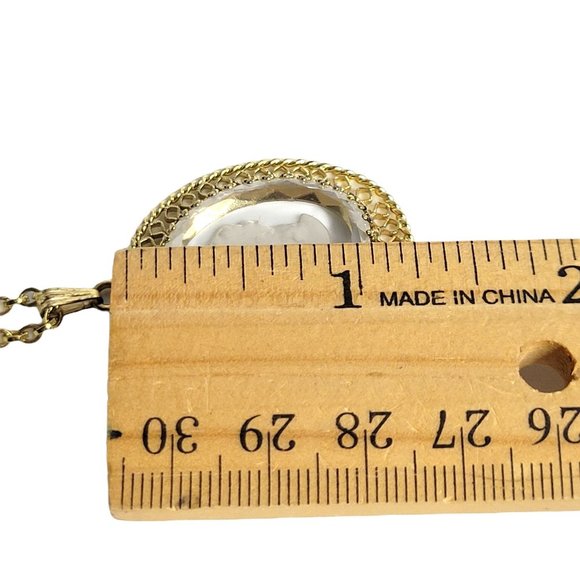 Whiting and Davis Intaglio Frosted Cameo Pendant Necklace 21" Open Weave Vintage - Picture 9 of 12